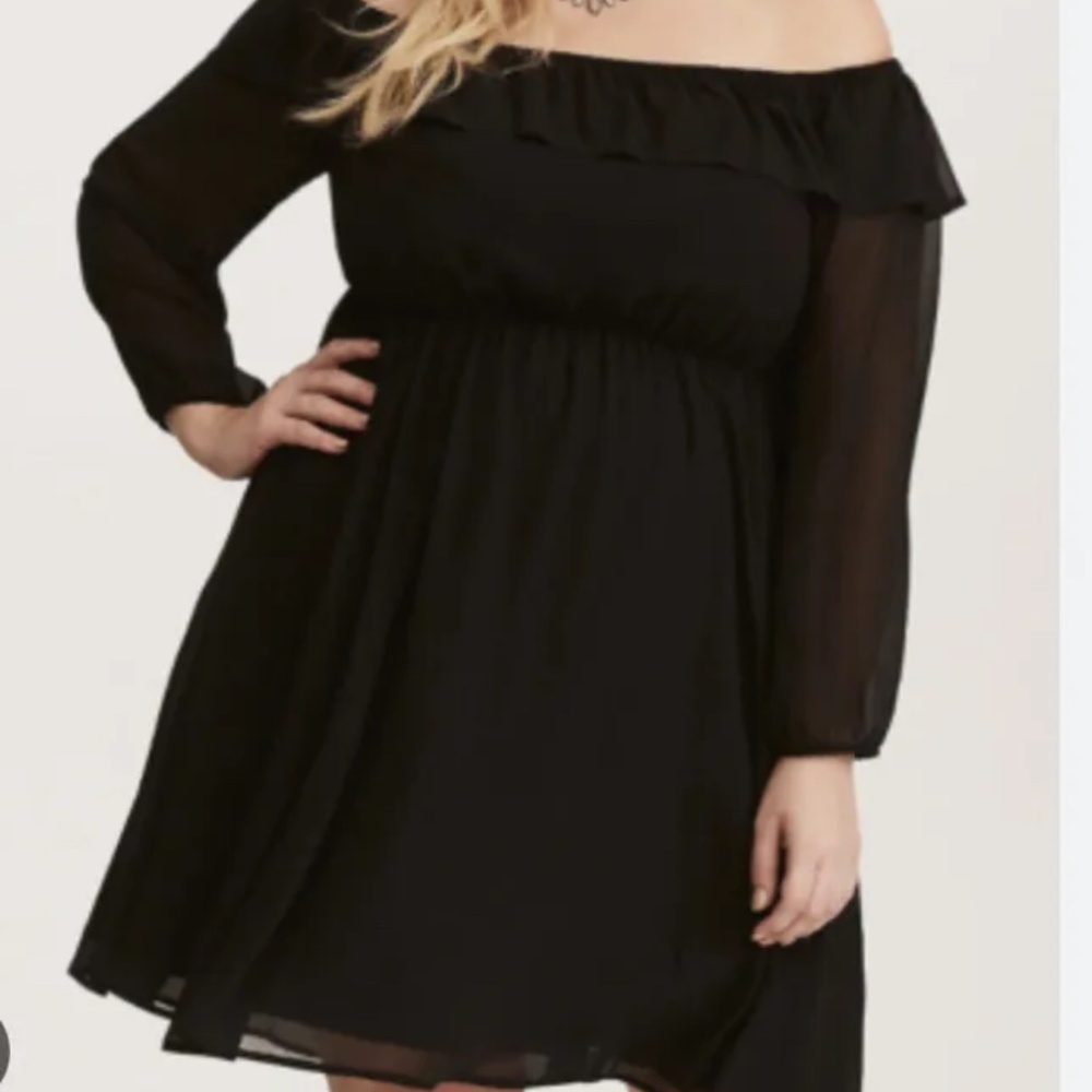 Torrid Black Chiffon Off Shoulder Skater Dress plus size 2 18/20